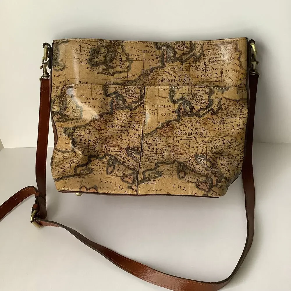 Patricia Nash Leather Adjustable Crossbody Bag European Map